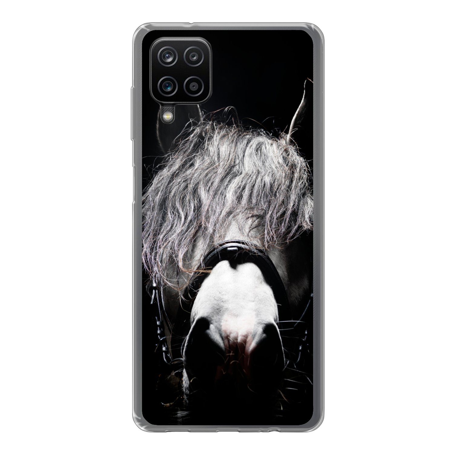 Handyhülle für Samsung Galaxy A12 Pferd - Porträt - Schwarz - Weiß