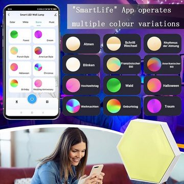 BlingBin LED Panel Hexagons Smart Gaming Panel Sechseck Wandleuchte Innen Wandpaneel, 6 sechseck-Lichtplatten, LED fest integriert, RGB, Dimmbar