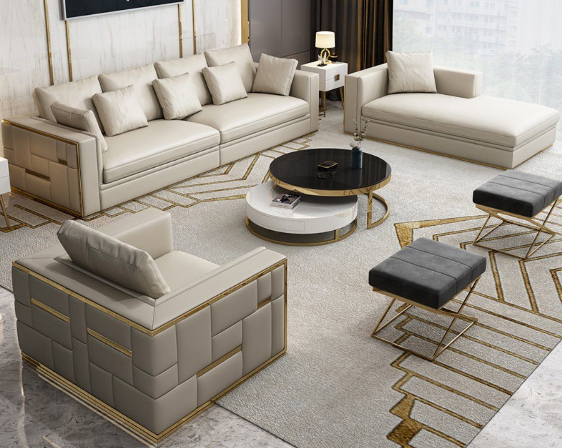JVmoebel Sofagarnitur Set Sofa Luxus Design Leder Polster Garnituren Möbel