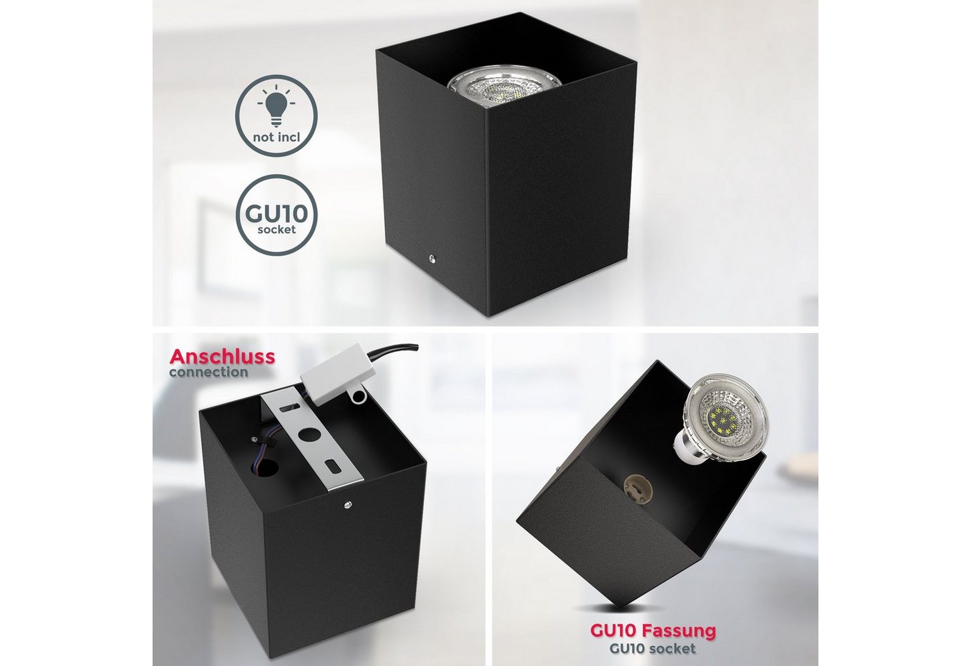 B.K.Licht LED Aufbaustrahler, LED Aufbauleuchte Deckenspot Strahler Deckenlampe metall schwarz exkl. GU10-kaufen