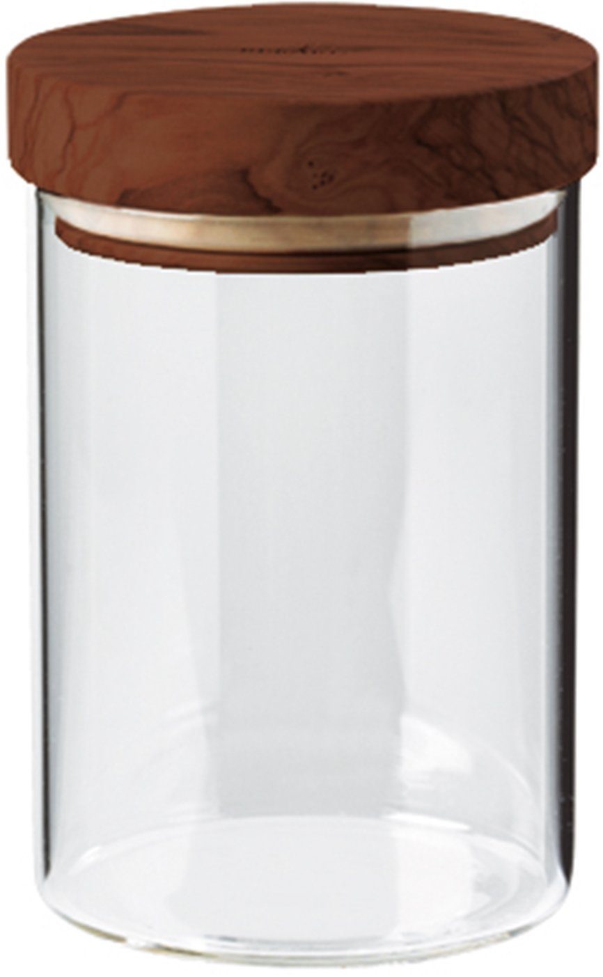 (1-tlg), 1892 Deckel Borosilikatglas, mit Walnussholz, Vorratsglas, FRANCE BERARD