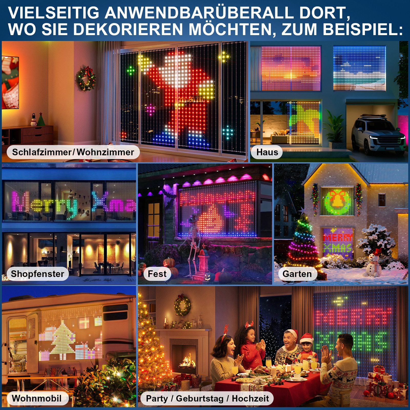 XERSEK LED-Hängeleuchte LED-Weihnachtslichterkette LED String Lichtervorhang Beleuchtung, 400 LEDs, mit Fernbedienung & APP-Steuerung, Timer, Verstellbare Helli – Bild 5 von 5