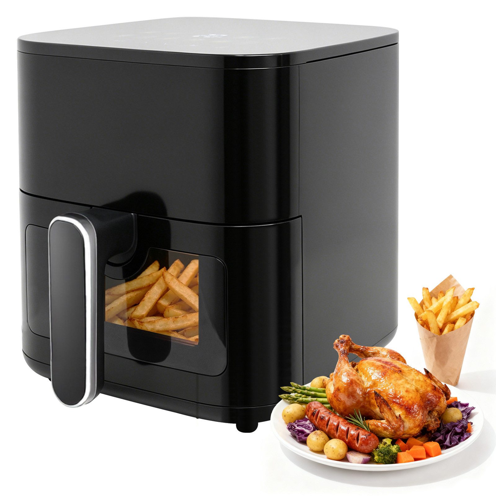 OZAVO Heißluftfritteuse Airfryer 4,5L 1200W mit 10 Programmen & Sichtfenster, 1200 W, Digitales LED-Display, Heißluft Fritteuse Ohne Öl, für 3-5 Personen