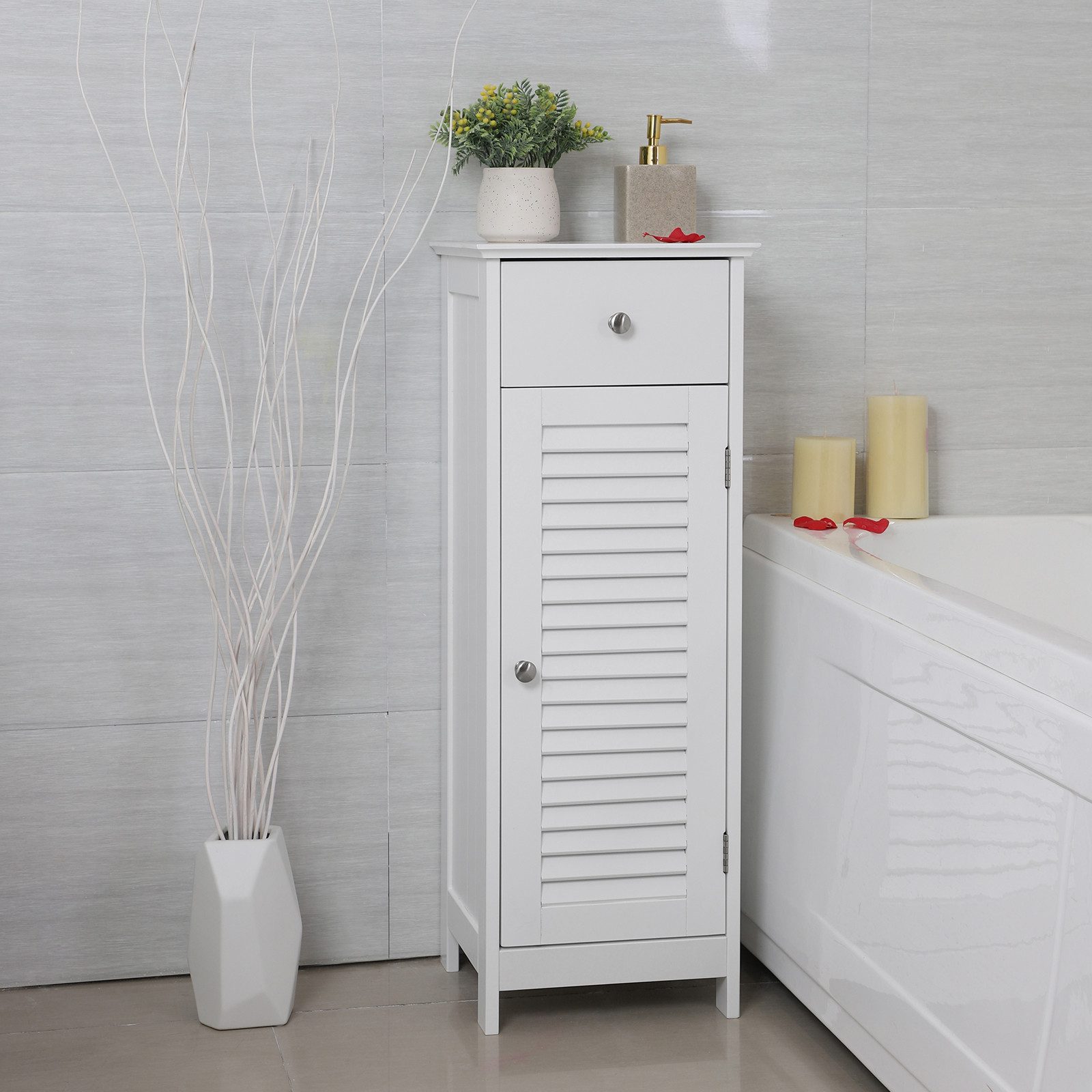 VASAGLE Badkommode Badezimmerschrank, Badschrank schmal, Lamellentür