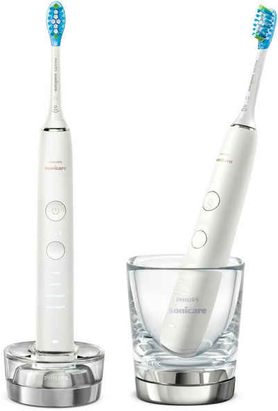Philips Sonicare Elektrische Zahnbürste HX9914/55, Aufsteckbürsten: 2 St., DiamondClean Premium Schallzahnbürste, Doppelpack inkl. Ladeglas