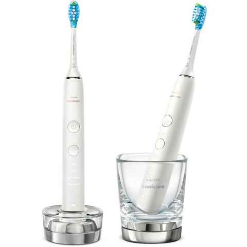 Philips Sonicare Elektrische Zahnbürste HX9914/55, Aufsteckbürsten: 2 St., DiamondClean Premium Schallzahnbürste, Doppelpack inkl. Ladeglas