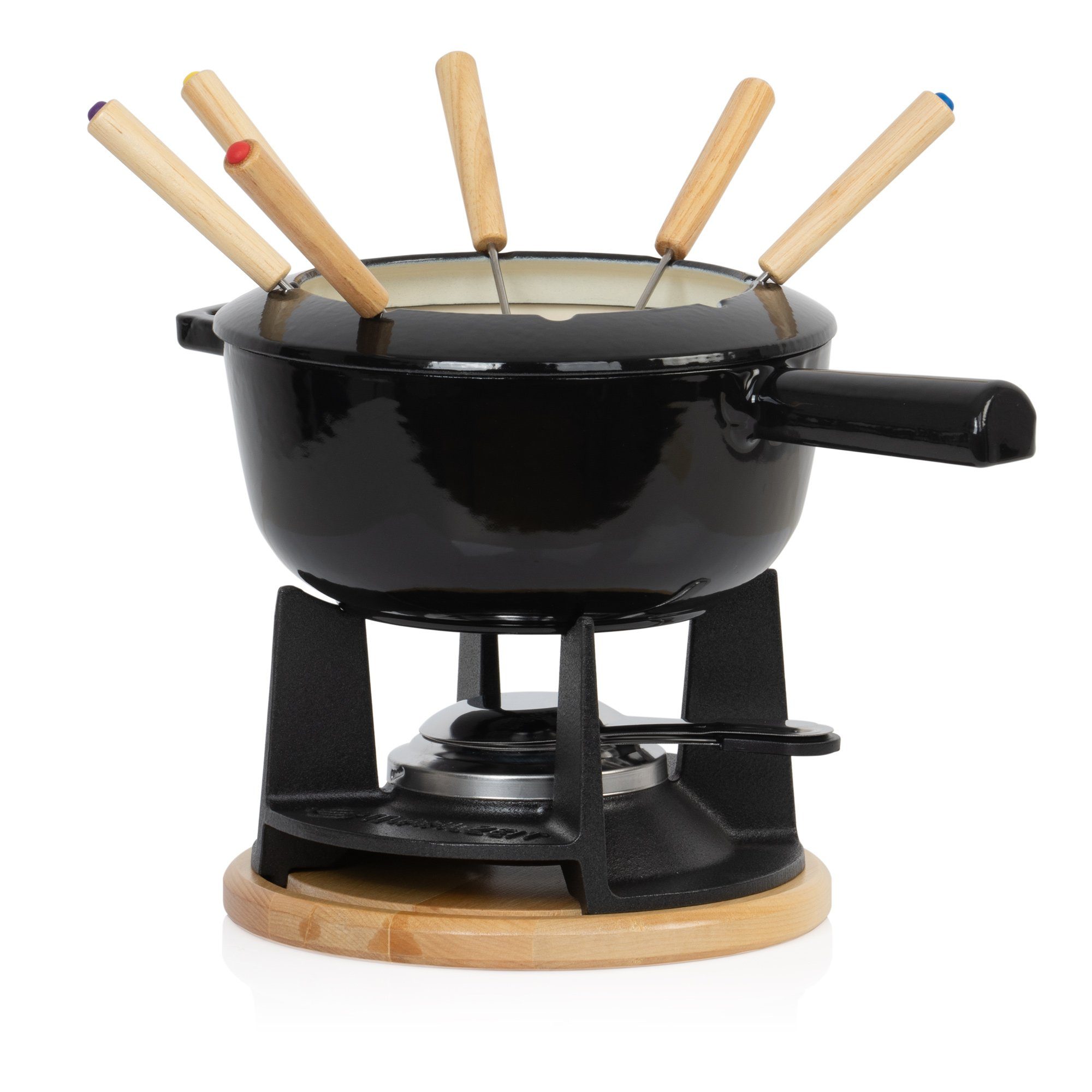 Mahlzeit Fondue 13-teiliges Gusseisen Fondue Set für 6 Personen, 2 L, emailliert, 6 Fonduegabeln, 2.00 l, für Käsefondue, Schokoladenfondue, Fleischfondue