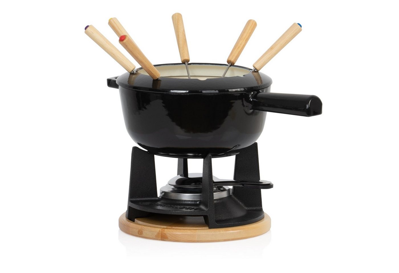 Mahlzeit Fondue 13-teiliges Gusseisen Fondue Set für 6 Personen, 2 L, emailliert, 6 Fonduegabeln, 2.00 l, für Käsefondue, Schokoladenfondue, Fleischfondue