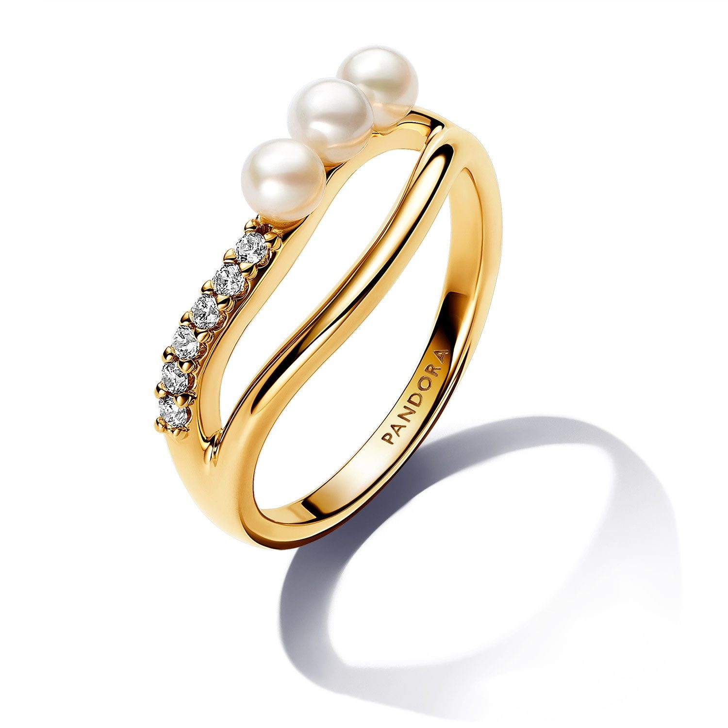 Fingerring mit Süßwasser-Zuchtperlen Goldfarben