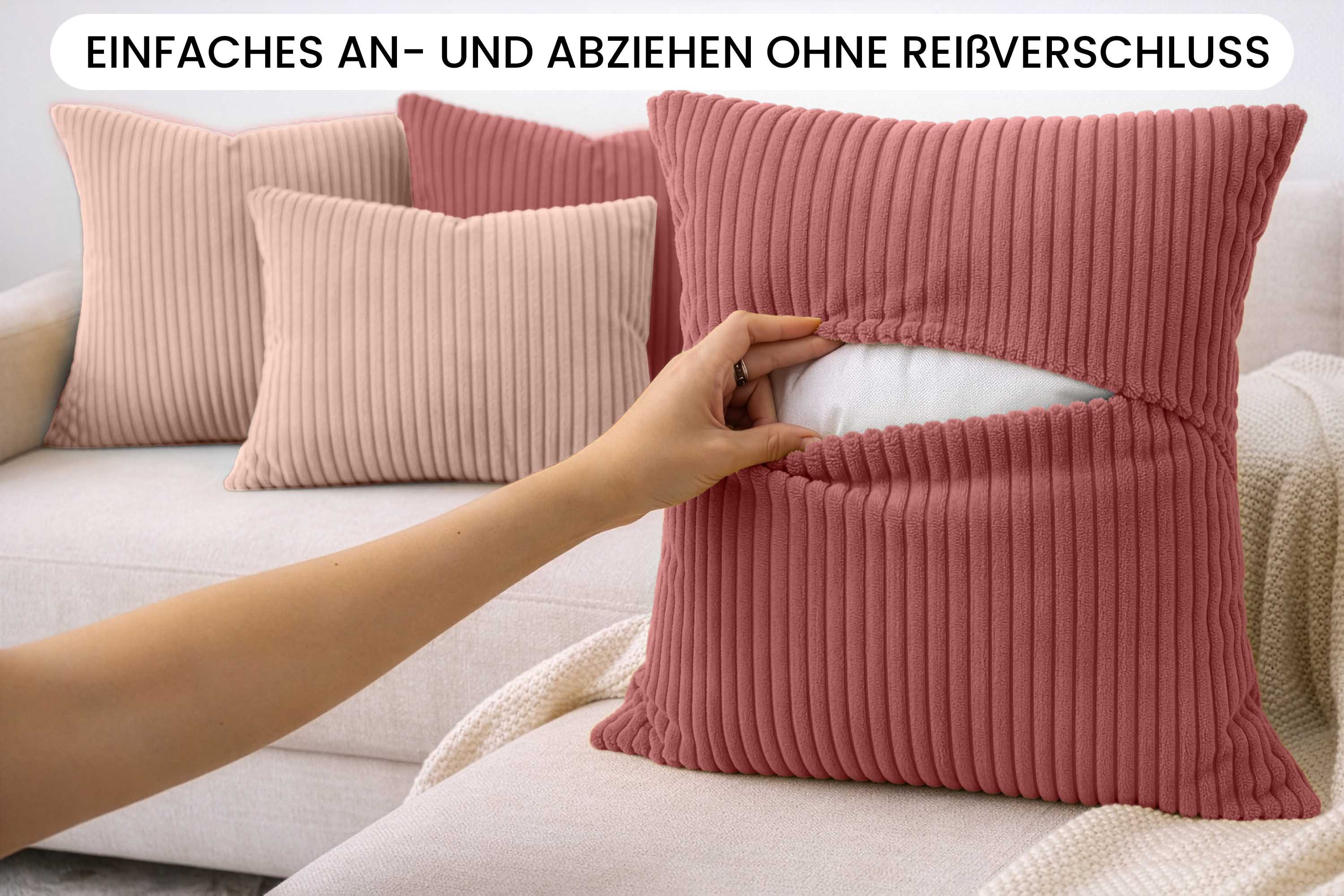 Amilian Dekokissen Sofakissen Cord-Optik 4er Set mit Füllung 2x 40x40 + 2x 35x45 cm, mit Füllung, Hotelverschluss, formstabil – Bild 5 von 5