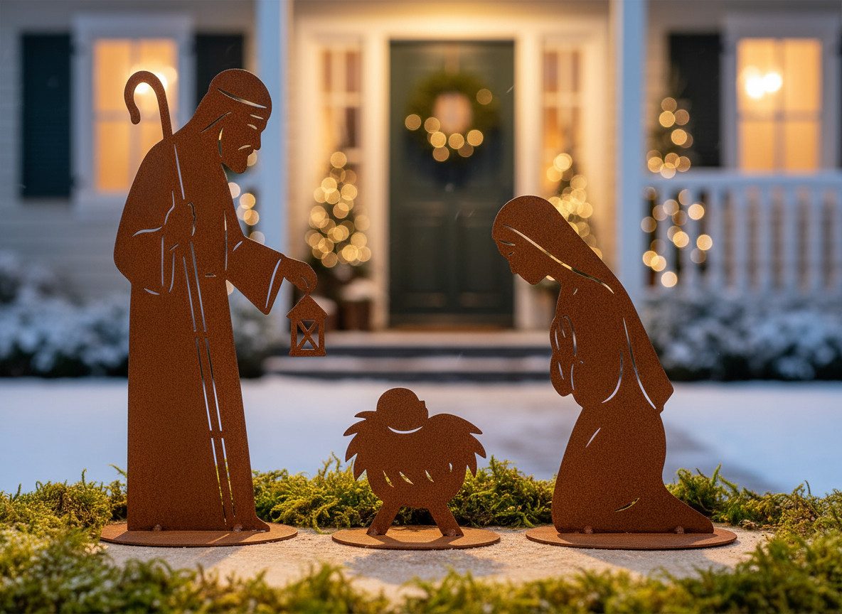 Rostikal Krippenfigur Edelrost Set Maria Josef Krippe Weihnachtsdeko Metall, Handgemachte Cortenstahl Kunst aus Bayern, Gartendeko & Geschenkidee