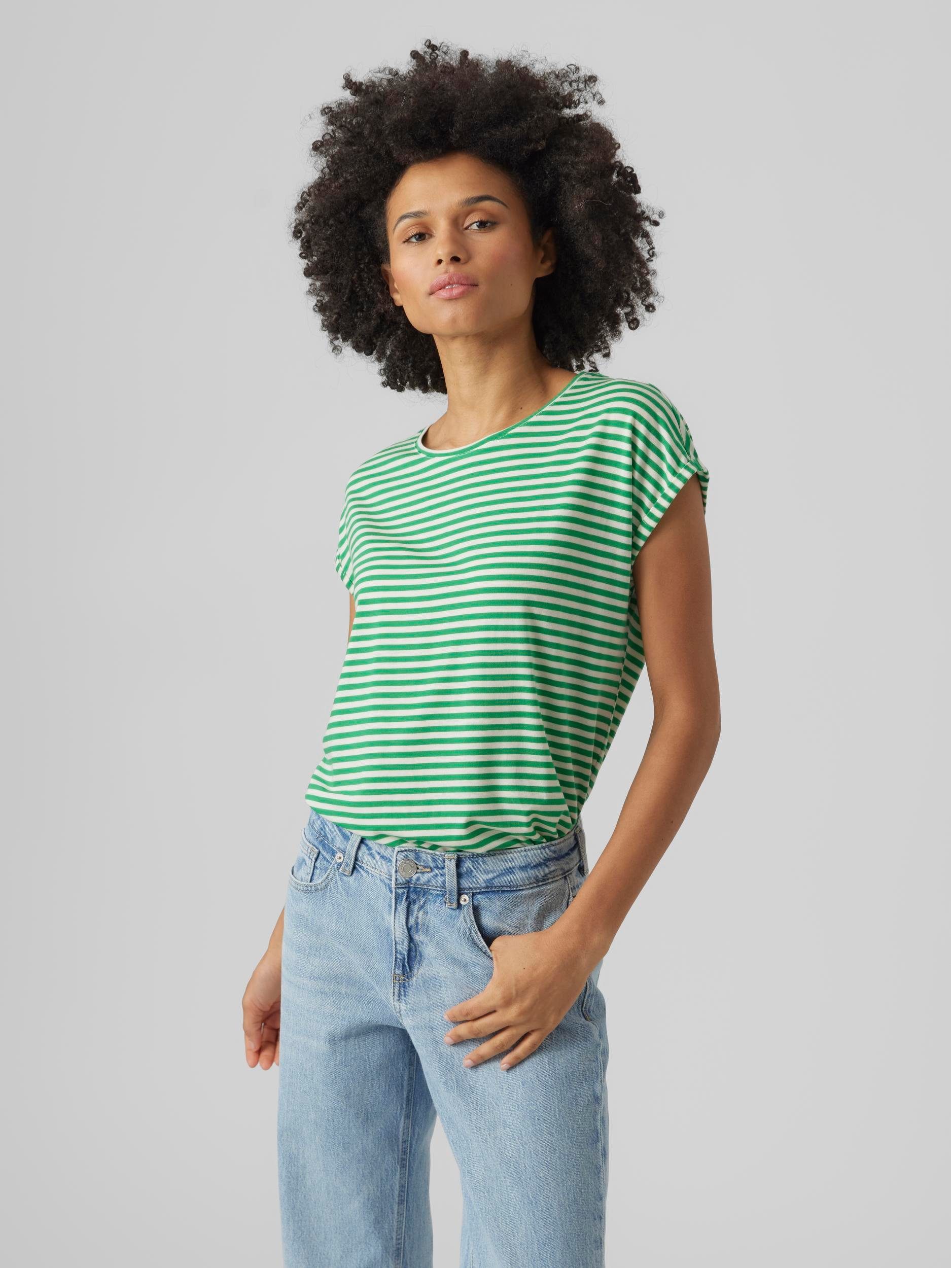 Vero Moda Rundhalsshirt VMAVA PLAIN SS TOP STRIPE GA JRS NOOS