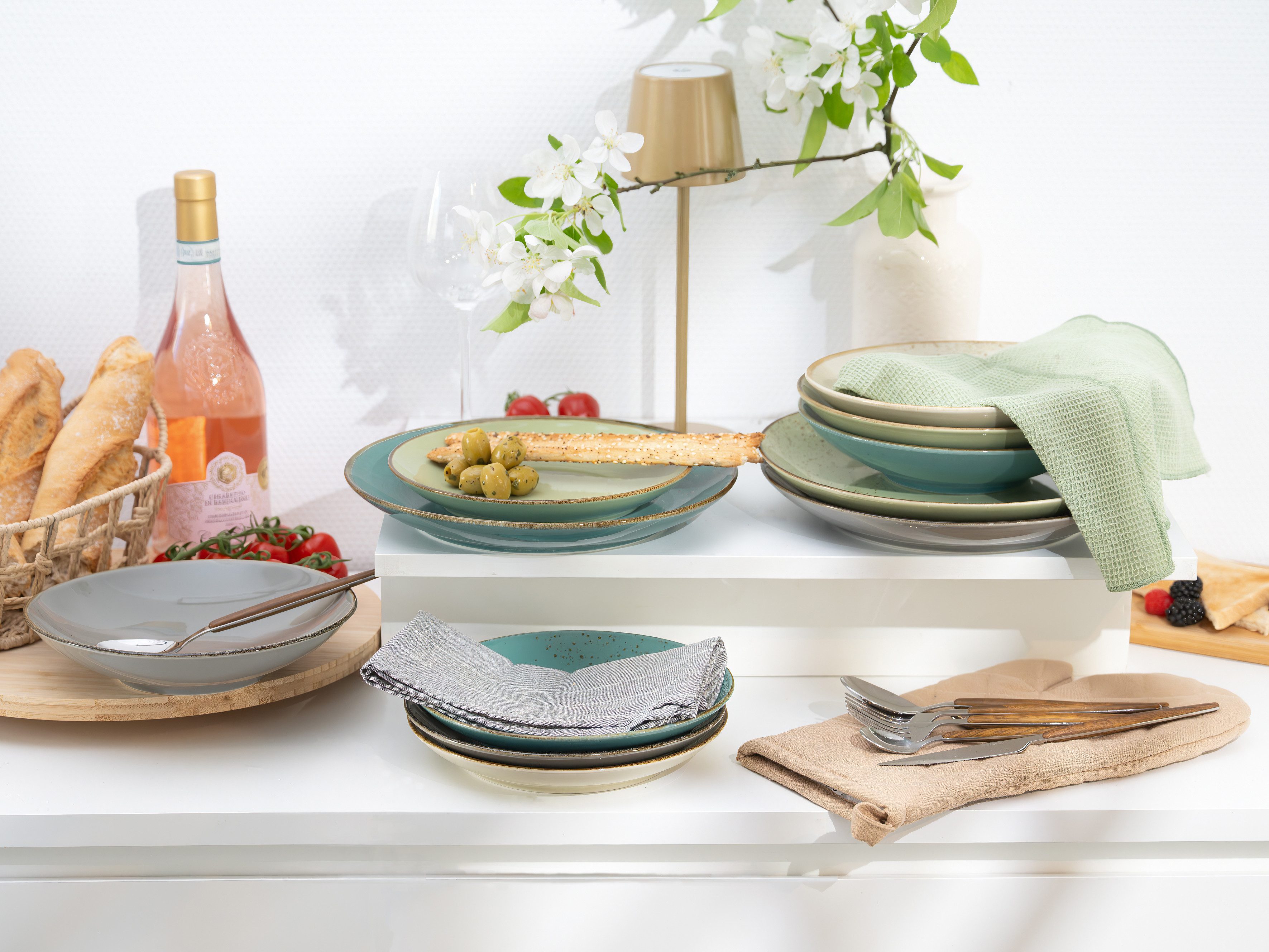 CreaTable Tafelservice Geschirr-Set NATURE COLLECTION (12-tlg), 4 Personen, Steinzeug, Teller Set, Service, 12 Teile, für 4 Personen