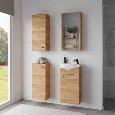 Planetmöbel Badmöbel-Set Waschtischunterschrank 40 cm mit Spiegelschrank und 2x Midischrank 32, (Komplett-Set, 5-St)