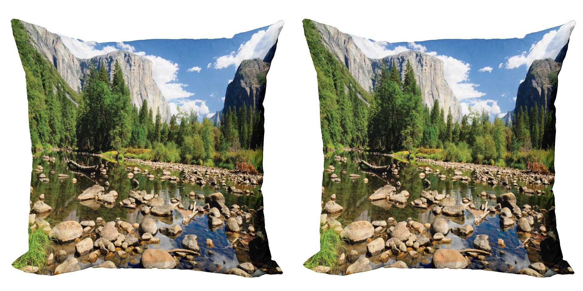 Kissenbezüge Modern Accent Doppelseitiger Digitaldruck, Abakuhaus (2 Stück), Natur Yosemite Forest River