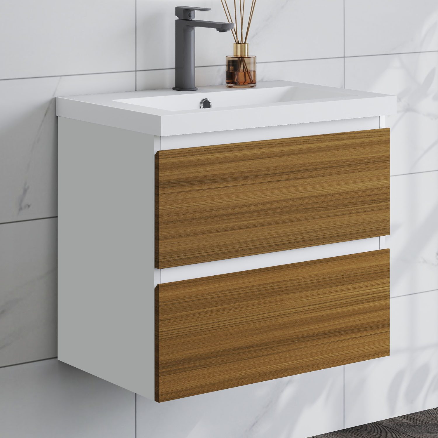 duschspa Waschtisch Waschbecken mit Unterschrank Badschrank Waschplatz Badmöbel Set, Matt, 50-120cm
