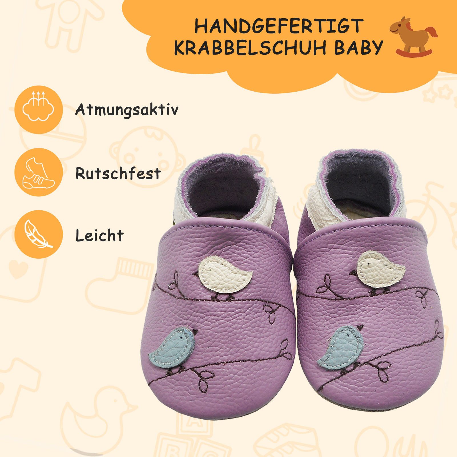 Yalion Leder Baby-Lauflernschuhe, weich, rutschfest, handgefertigt Krabbelschuh Baby Schuh aus echtem Leder,Barfußgefühl & rutschfester Sohle