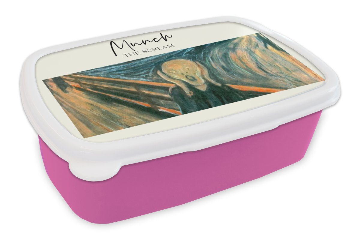 MuchoWow Lunchbox Der Schrei - Munch - Alte Meister, Kunststoff, (2-tlg), Brotbox für Erwachsene, Brotdose Kinder, Snackbox, Mädchen, Kunststoff rosa