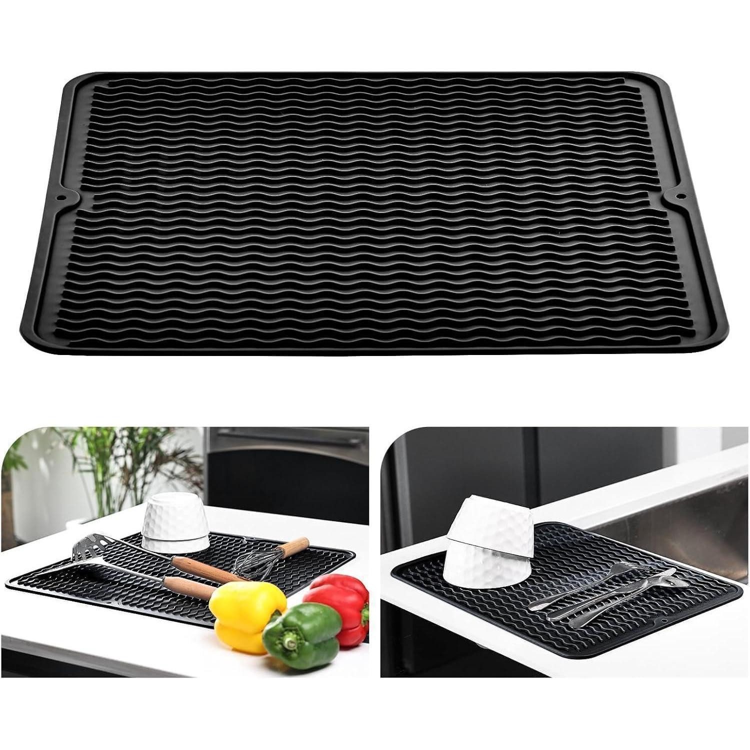 LuxusKollektion Abtropfmatte Abtropfmatte Silikon 40x60cm Schwarz Spülmatte 40D x 60W cm Schwarz
