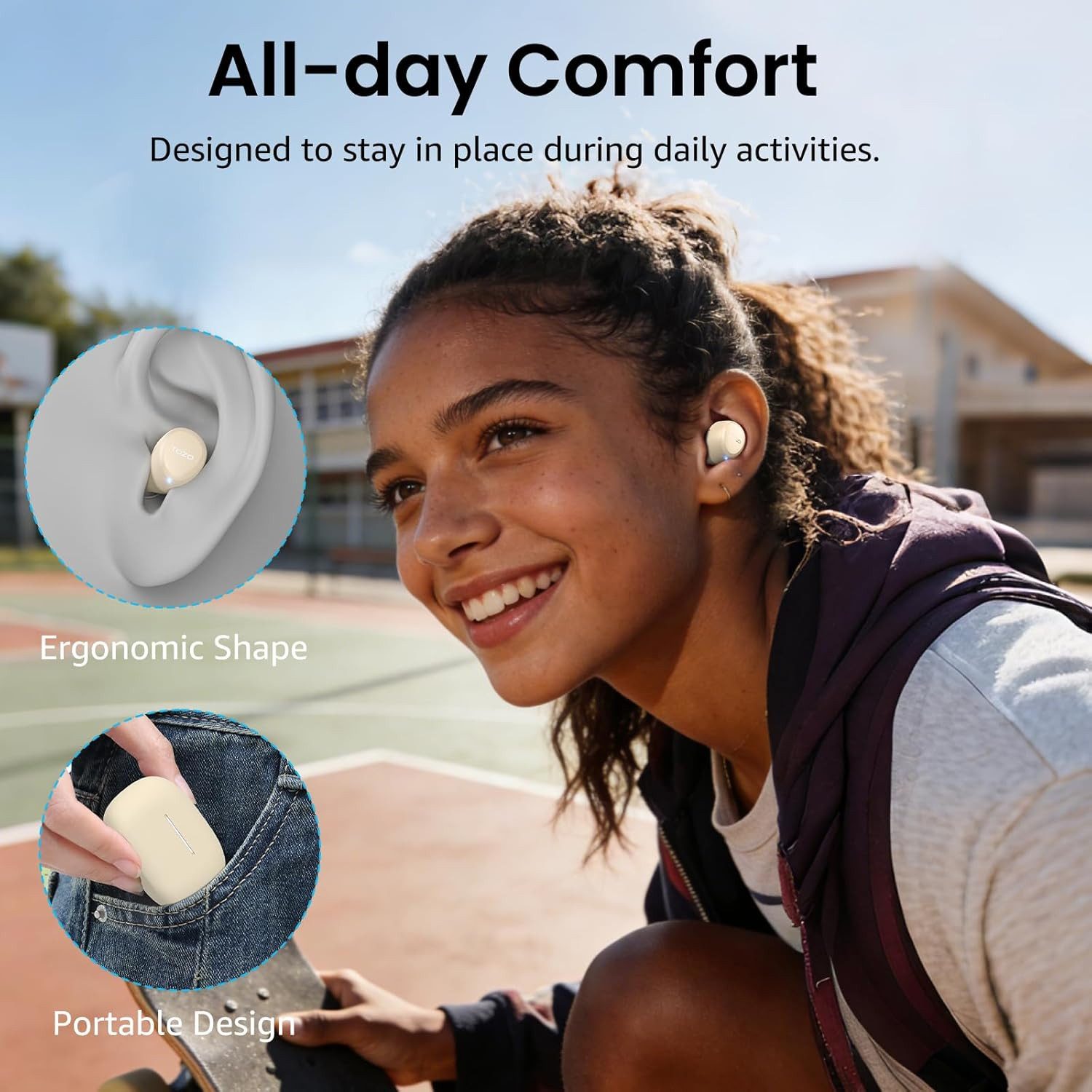 TOZO Ultraleichte Bluetooth Kopfhörer kabellos mit 32 Std. Akkulaufzeit In-Ear-Kopfhörer (TOZO A1 Kopfhörer ermöglichen stabile Bluetooth 5.3 Verbindung für unterbrechungsfreies Musik-Streaming und Telefonate bis 12 Metern., Stereo Sound Earbuds mit Touchsteuerung & IPX5 Wasserschutz)