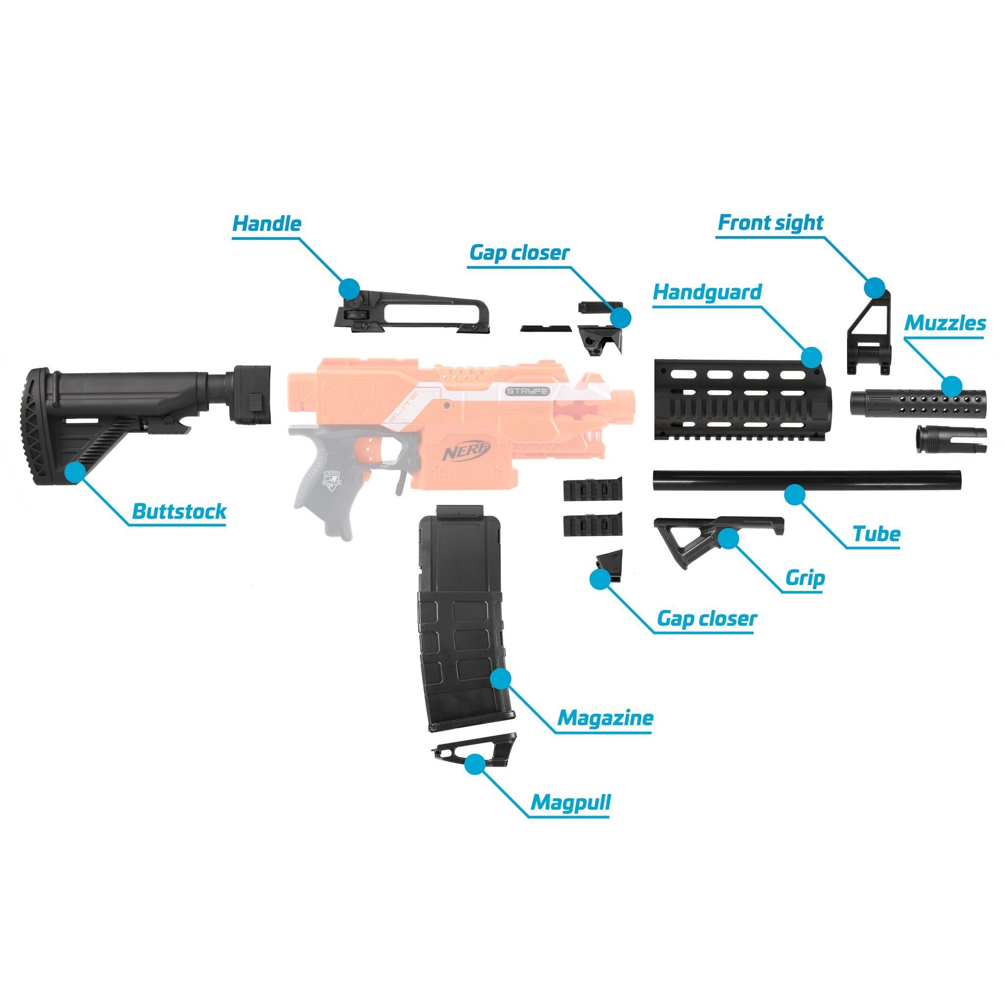 Blasterparts Blaster Modding Kit M4, schwarz, Umfangreiches M4 Body Kit um deine Blaster zu verwandeln