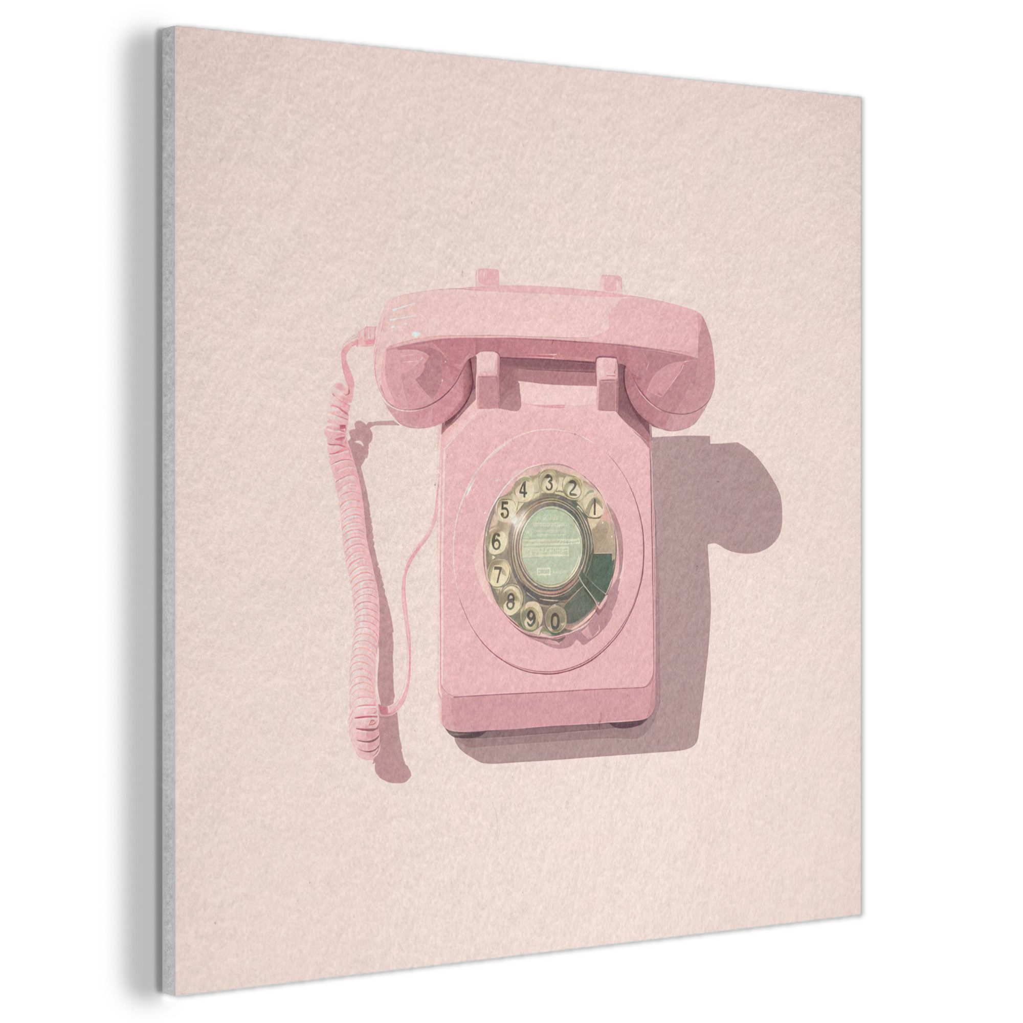 MuchoWow Gemälde Drehbares Telefon - Retro - Rosa, Fotodruck (1 St), Akustikbilder Schallabsorber, Wandpaneele, Akustikpaneele 50x50 cm
