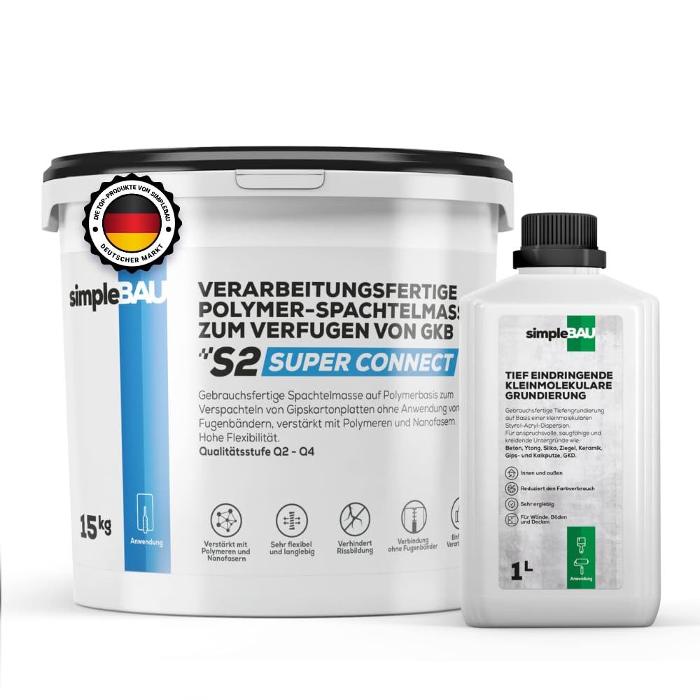 simpleBAU Spachtelmasse Spachtelmasse 15 kg und Tiefengrundierung 1L