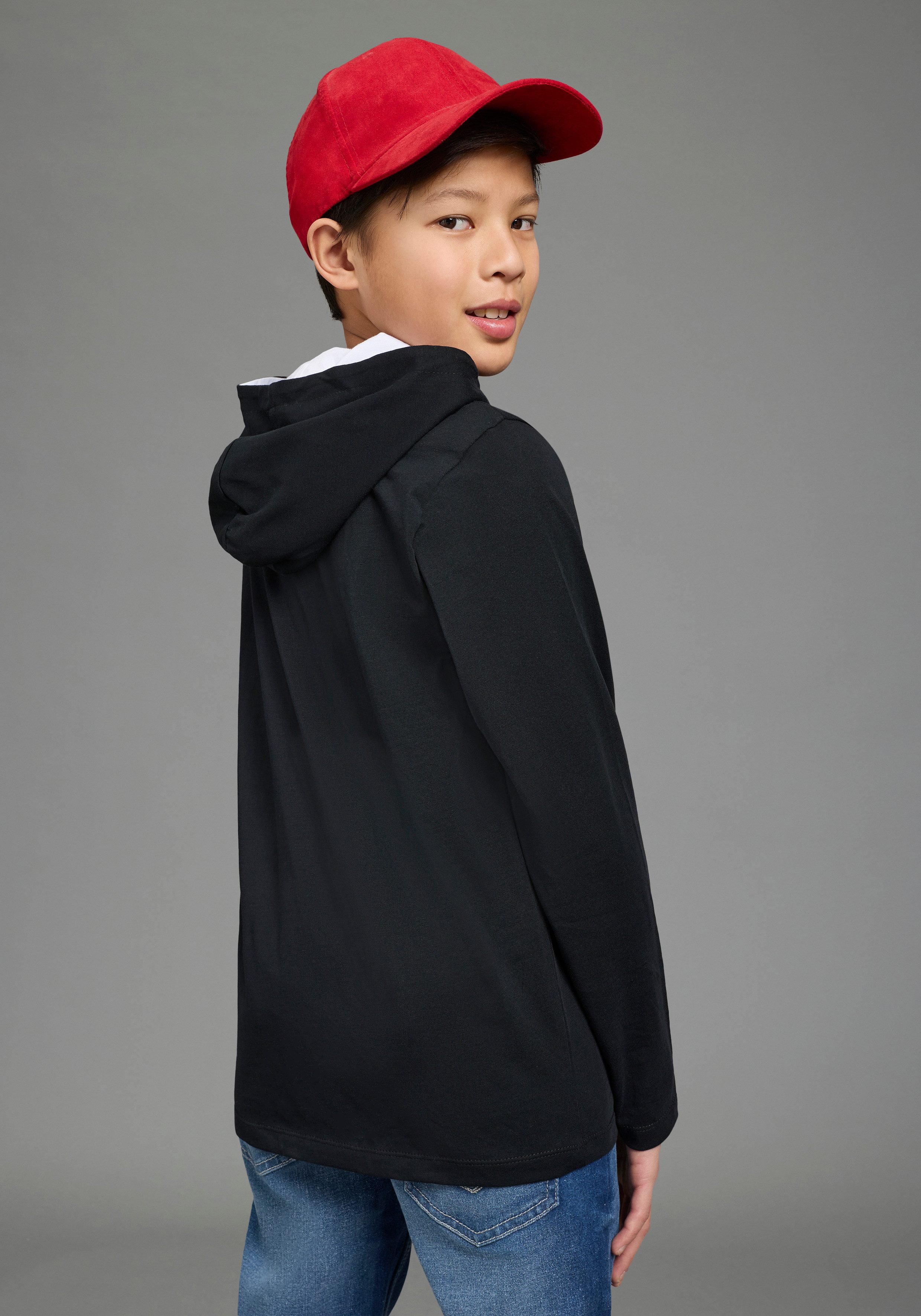 KIDSWORLD Kapuzenshirt Kapuzenshirt mit Spruch: DON'T LOOK BACK Langarm, bedruckt, aus Baumwolle und Polyester