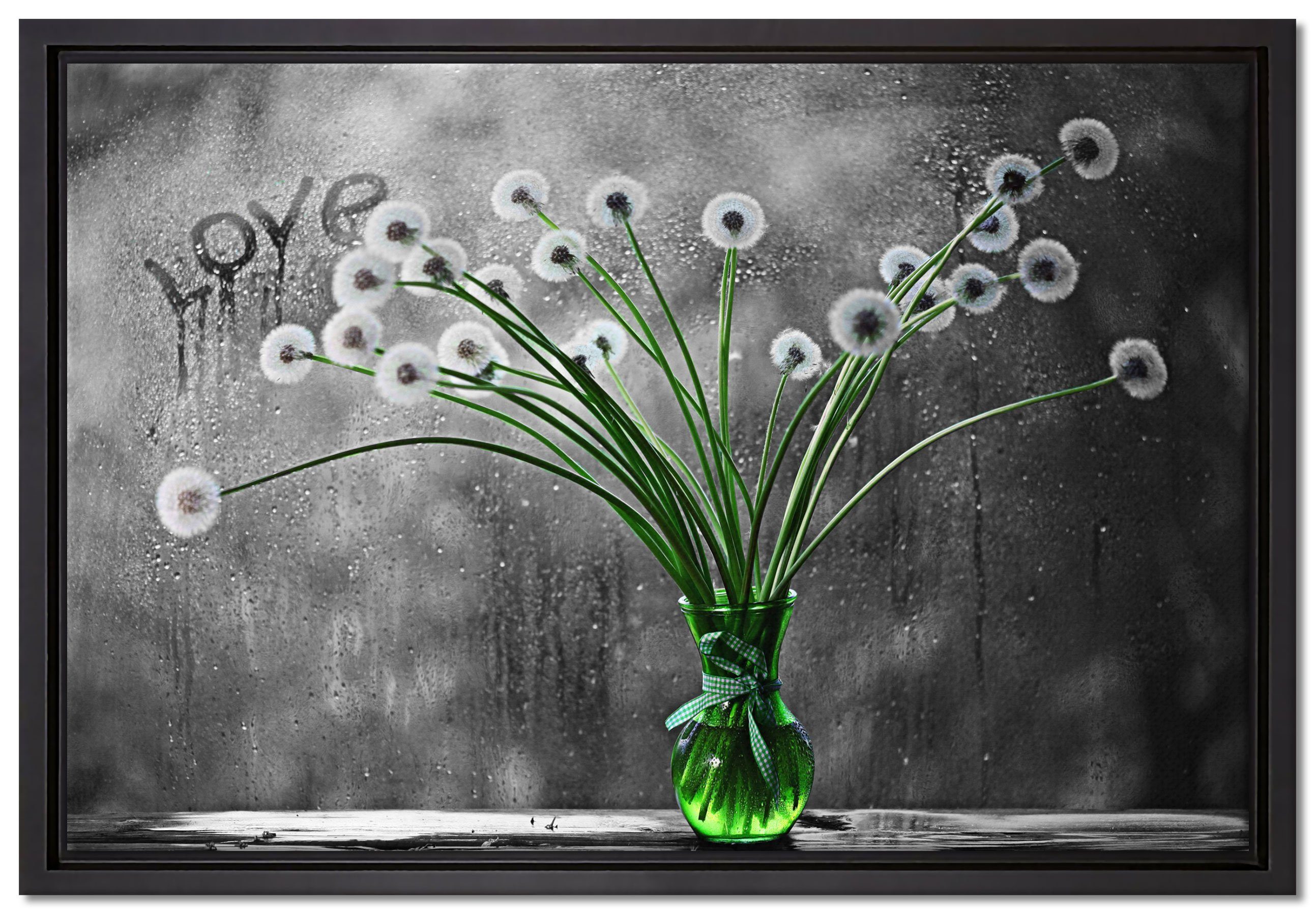 Pixxprint Leinwandbild Pusteblumen bei Regen, Wanddekoration (1 St), Leinwandbild fertig bespannt, in einem Schattenfugen-Bilderrahmen gefasst, inkl. Zackenaufhänger