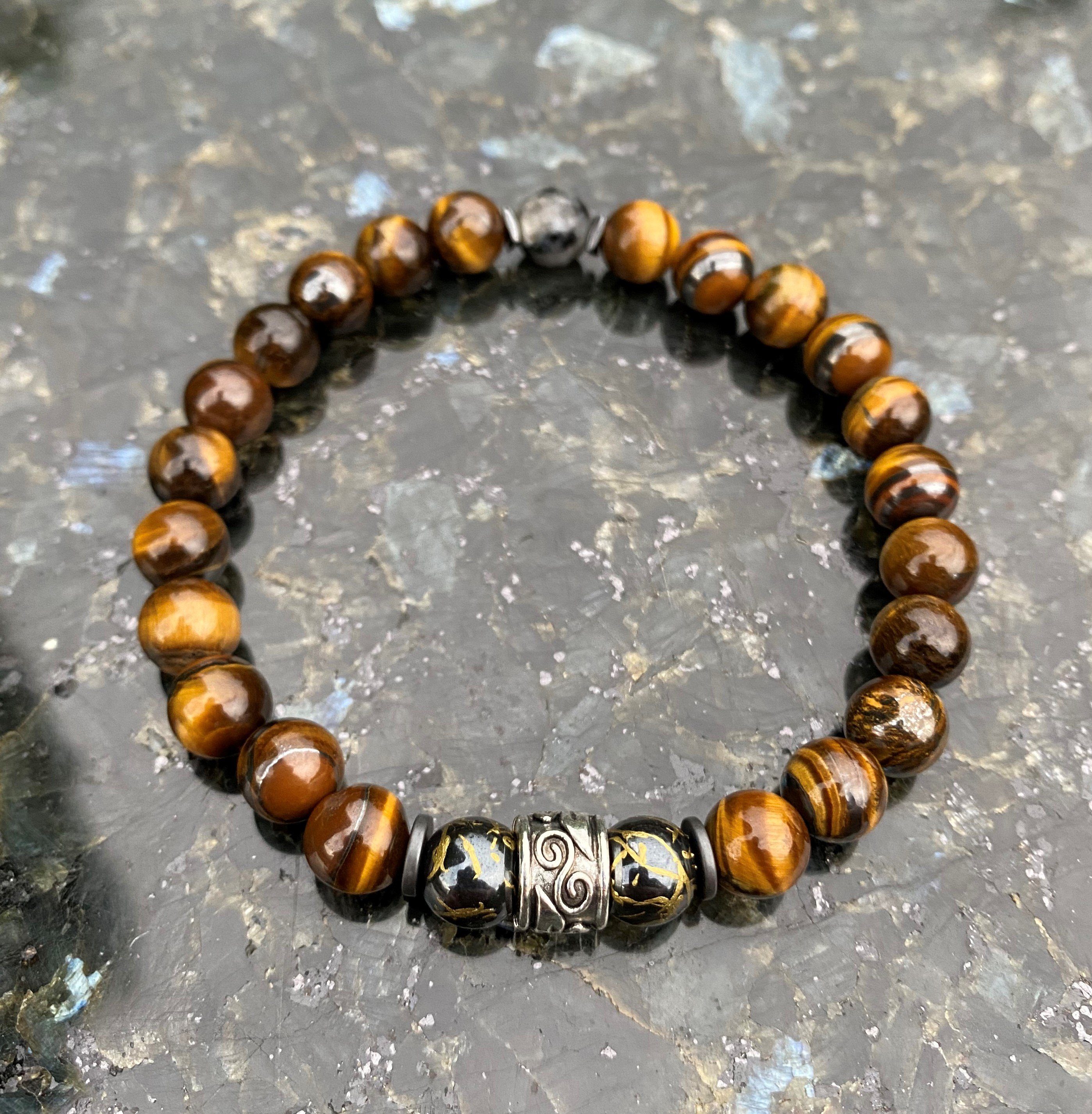 NAHLE Armband Naturstein Tigerauge Perlenarmband Partnerarmband Freundschaftsarmband, handmade, dehnbares Band – Bild 5 von 5