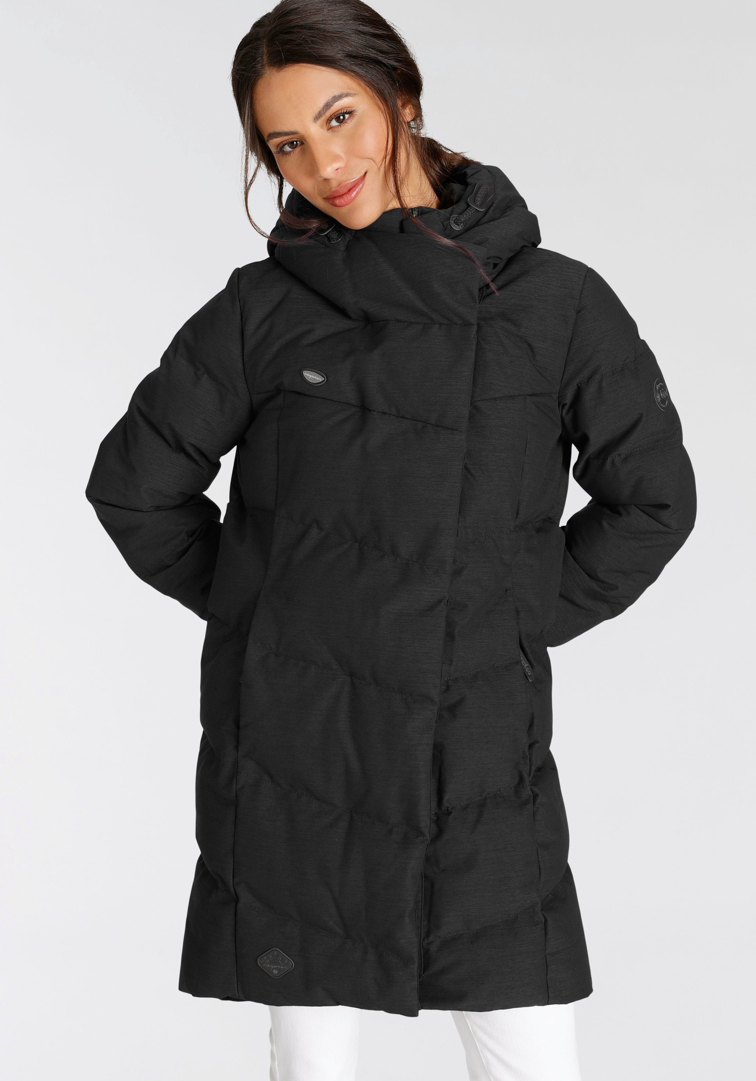 Ragwear Steppjacke O Kapuze gesteppter BLACK mit stylischer, Winterparka PAVLINNA