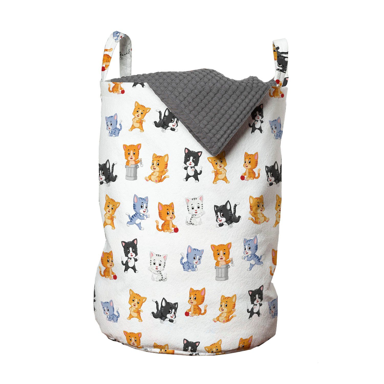 Abakuhaus Wäschesäckchen Wäschekorb mit Griffen Kordelzugverschluss für Waschsalons, Kätzchen Wunderliche und bunte Katzen