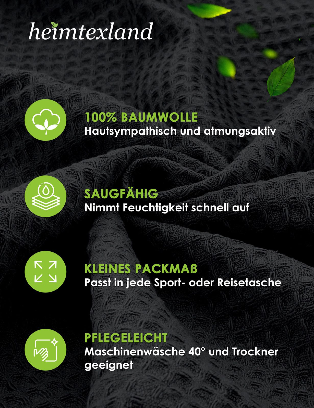 heimtexland Bademantel Reisebademantel Saunamantel Waffelpique Bademantel, Midilänge, Baumwolle, 2 Taschen I Bindegürtel, Gürtel, leicht I atmungsaktiv I kleines Packmaß I 100% Baumwolle