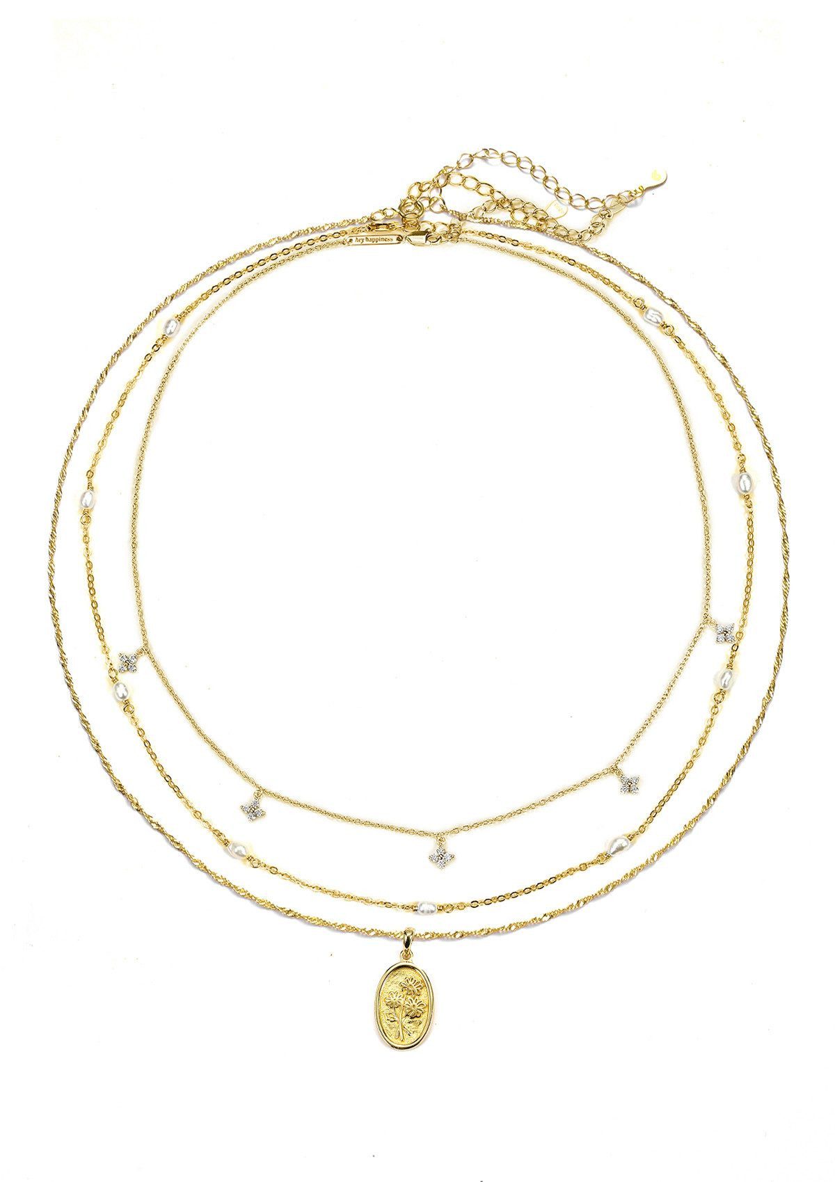 Hey Happiness Ketten-Set Naturliebhaber Silber Ketten Blume Plättchen Perle günstig online kaufen