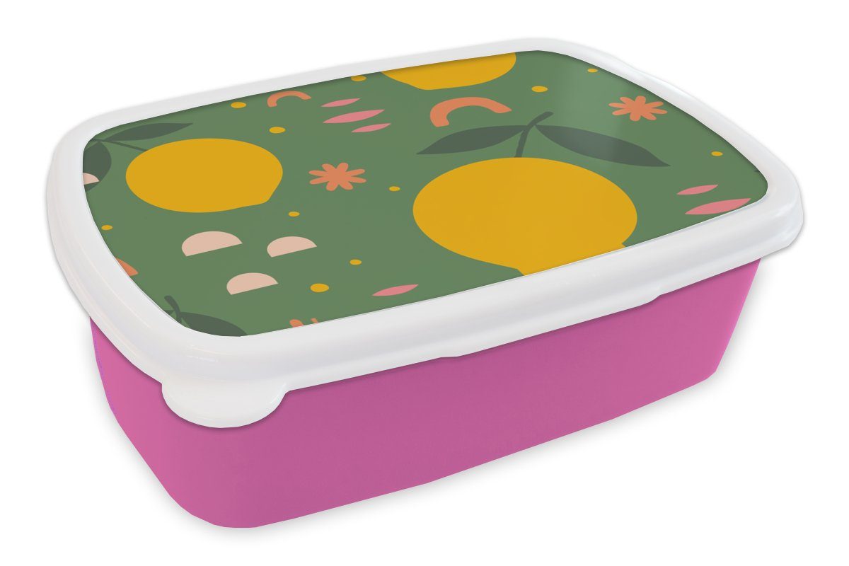 Kunststoff für Design, Erwachsene, Kinder, MuchoWow Snackbox, Mädchen, Brotbox (2-tlg), Lunchbox Zitrone - Rosa Kunststoff, Brotdose -