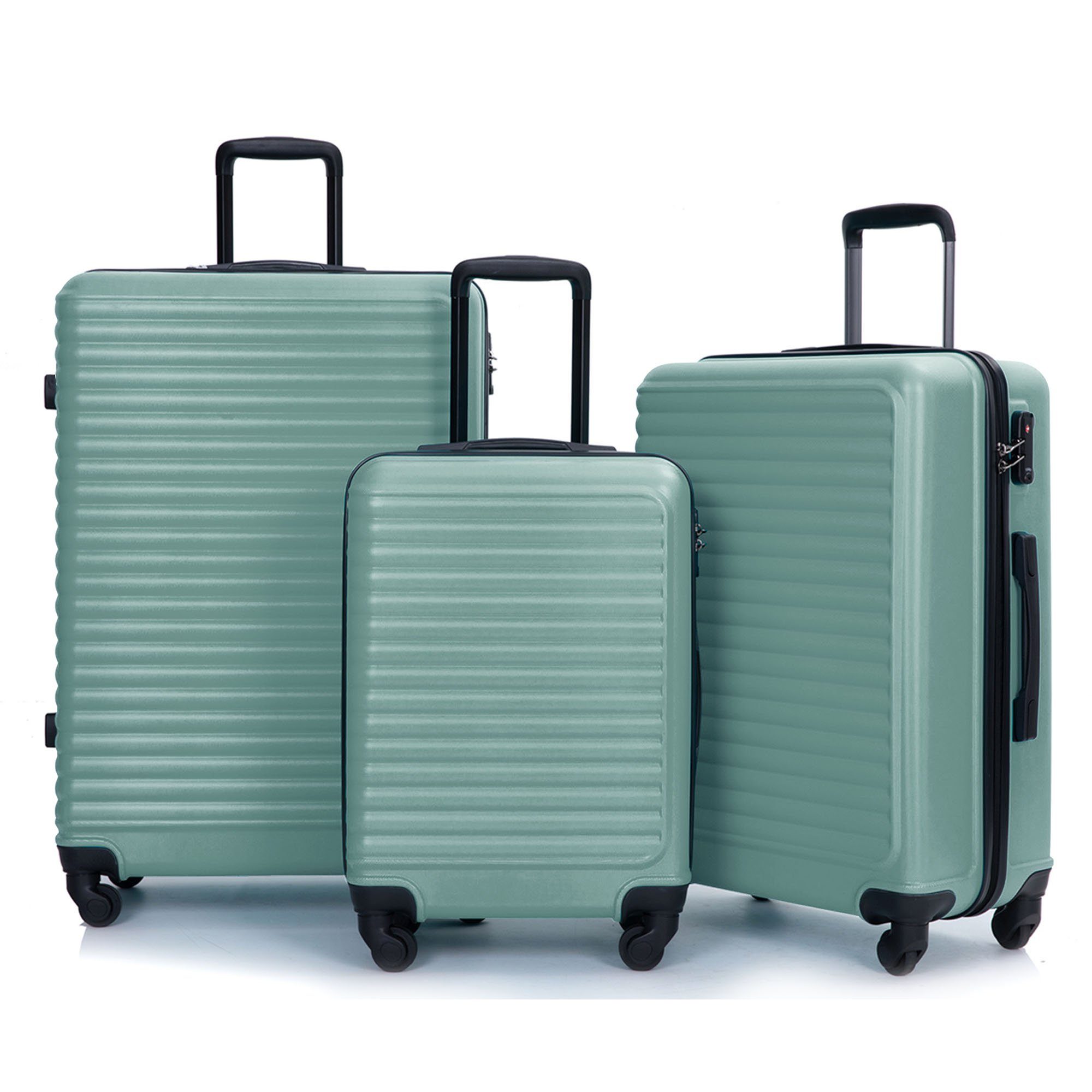 Ulife Trolleyset Kofferset-Reisekoffer, ABS-Material, 4 Rollen, (Set, 3 tlg., Hartschalen-Trolley Set), mit TSA Zollschloss Dunkelgrün | Trolley-Sets