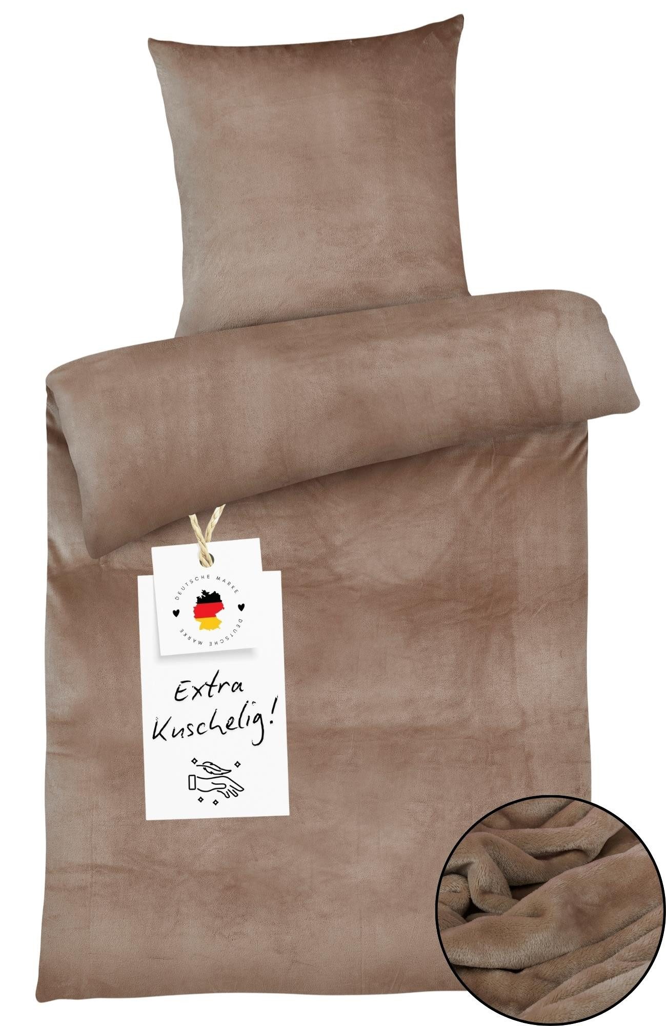Carpe Sonno Bettwäsche Cashmere-Touch Bettwäsche 155x220 cm aus 100% Polyester, Microfaser-Fleece, 2 teilig, Warme kuschelige einfarbige Bettwäsche Dunkelgrau Grün