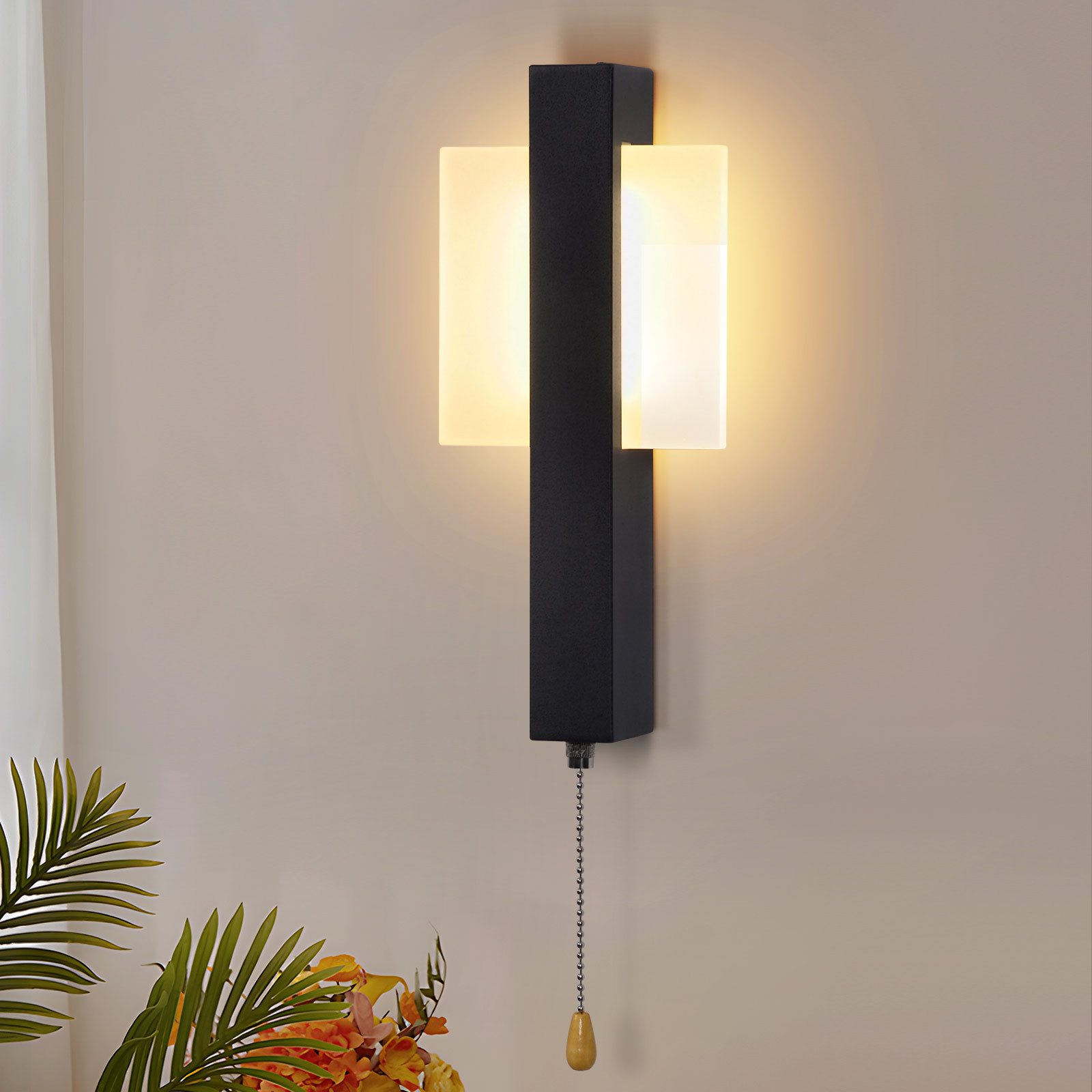Nettlife LED Wandleuchte Innen Schnurschalter Flurlampe Schwarz Modern Wandleuchte Warmweiß, LED fest integriert, Warmweiß, Wandlampe für Schlafzimmer, Wohnzimmer, Flur