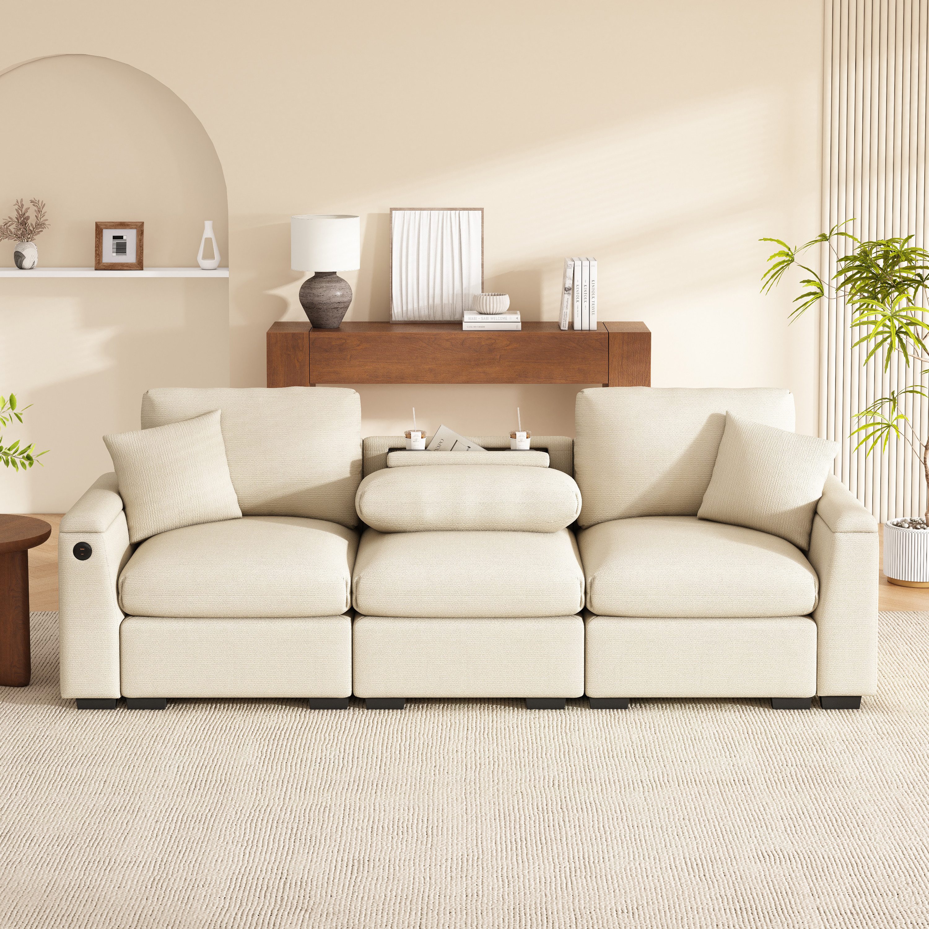 OKWISH Schlafsofa Multifunktionales Chenille-Sofa, Set 1 Teile, Dreisitzer-Multifunktionssofa für Büro, Wohnung und Heimkino.