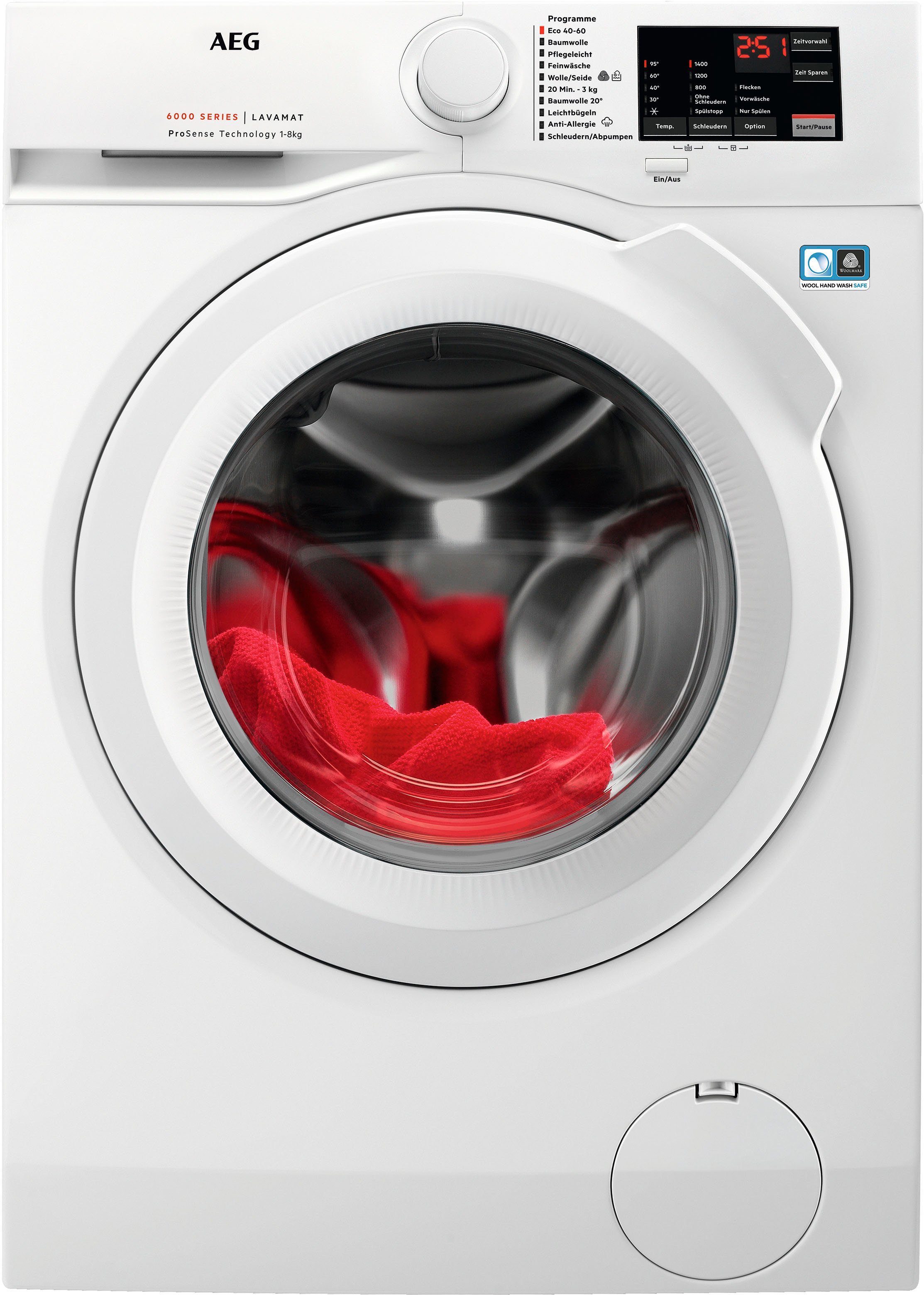 Anti-Allergie Programm Waschmaschine kg, mit Dampf U/min, 8 AEG L6FBA51480 Hygiene-/ 914913590, 1400