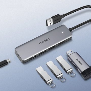 UGREEN USB-Verteiler USB HUB Splitter - 4x USB 3.2 Gen 1 mit Micro USB Stromanschluss Grau