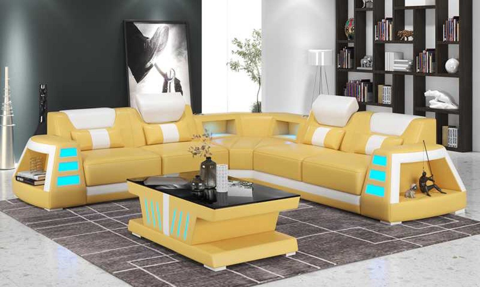 JVmoebel Ecksofa Teile, Europe Beige Couch Form L Made in Sofa 3 Luxus Ecksofa Eckgarnitur, Kuunstleder Couchen