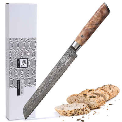 ZAYIKO Ножи для хлеба Kinone Damast Ножи для хлеба mit Wellenschliff Wurzelholzgriff Birke, dunkler Damaststahl