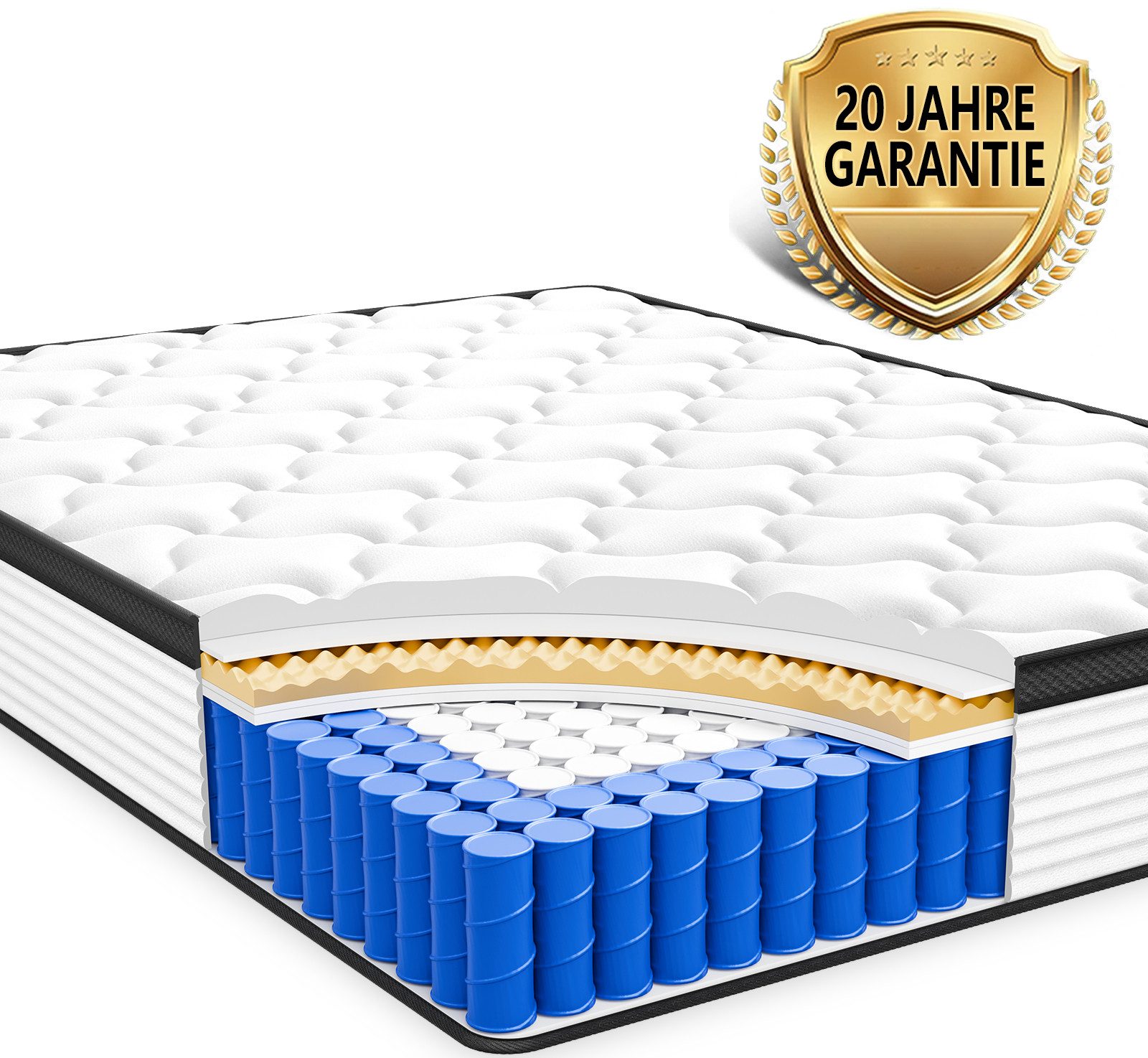 Taschenfederkernmatratze Matratze 140x200 cm, Matratze 90x200 cm, 7 Zonen Boxspringmatratze, Sytifro, 25 cm hoch, (Tonnentaschenfederkernmatratze 90x200 cm, Anti-Allergie-, antibakterielle und Anti-Milben-Federkernmatratze Stoffe, ultraleise Orthopädische Matratze, Kann als Kindermatratze), Härtegrad H3, 20 Jahre Garantie, 100 Nächte Probeschlafen.