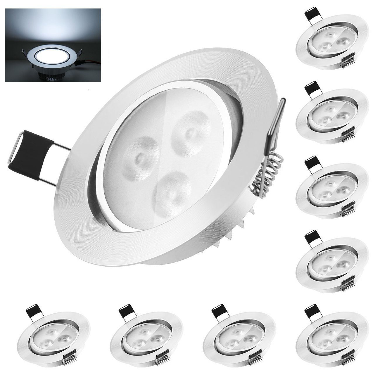 LETGOSPT Einbauleuchte 10x LED Einbauleuchte Deckenlampe Einbauspot Schwenkbar 3W/5W Strahler, LED fest integriert, für Schlafzimmer, Wohnzimmer, Küche 10 Stücke 3W kaltweiß