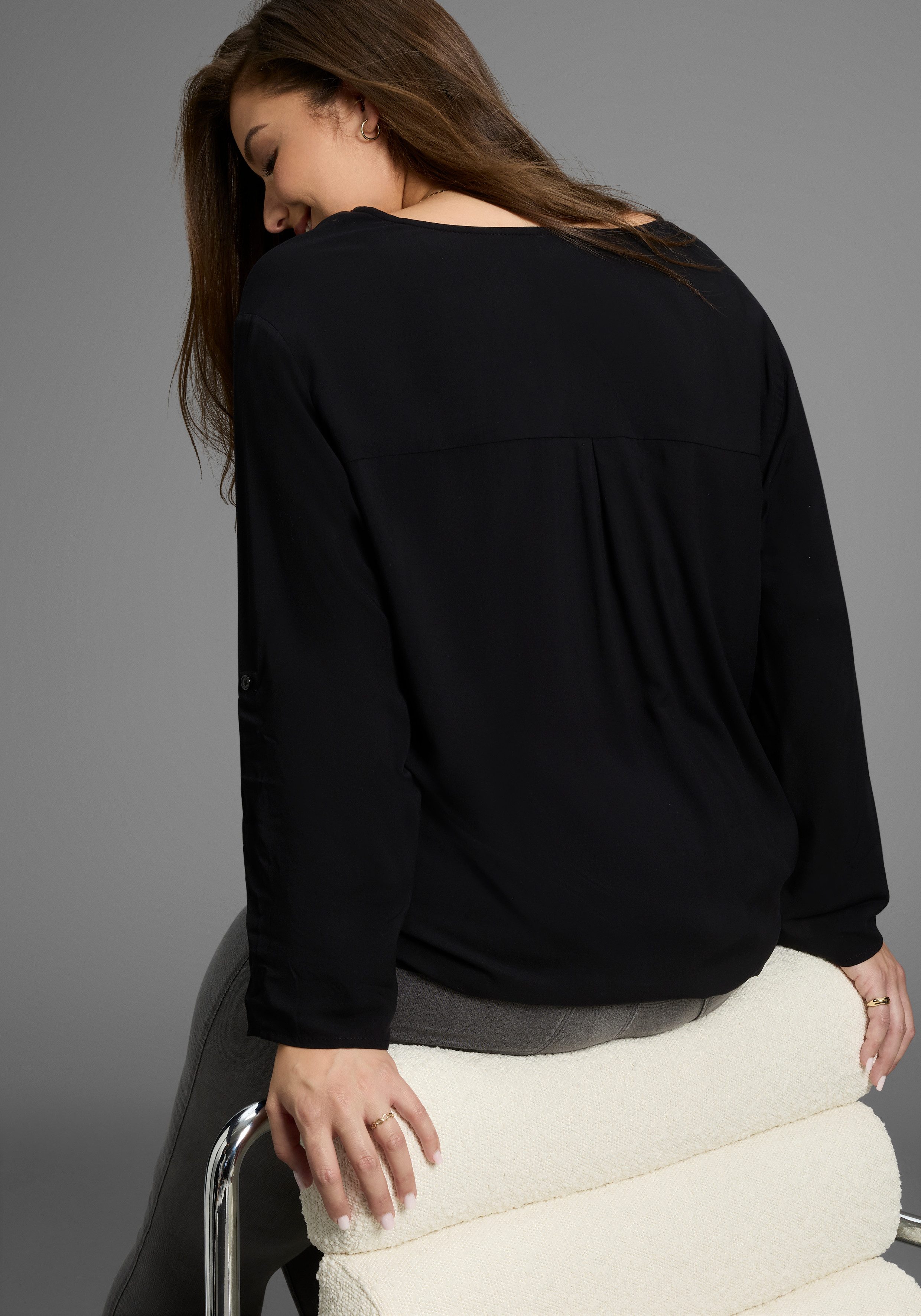 Laura Scott CURVE Schlupfbluse aus fließender Viskose mit Ärmelriegeln zum günstig online kaufen