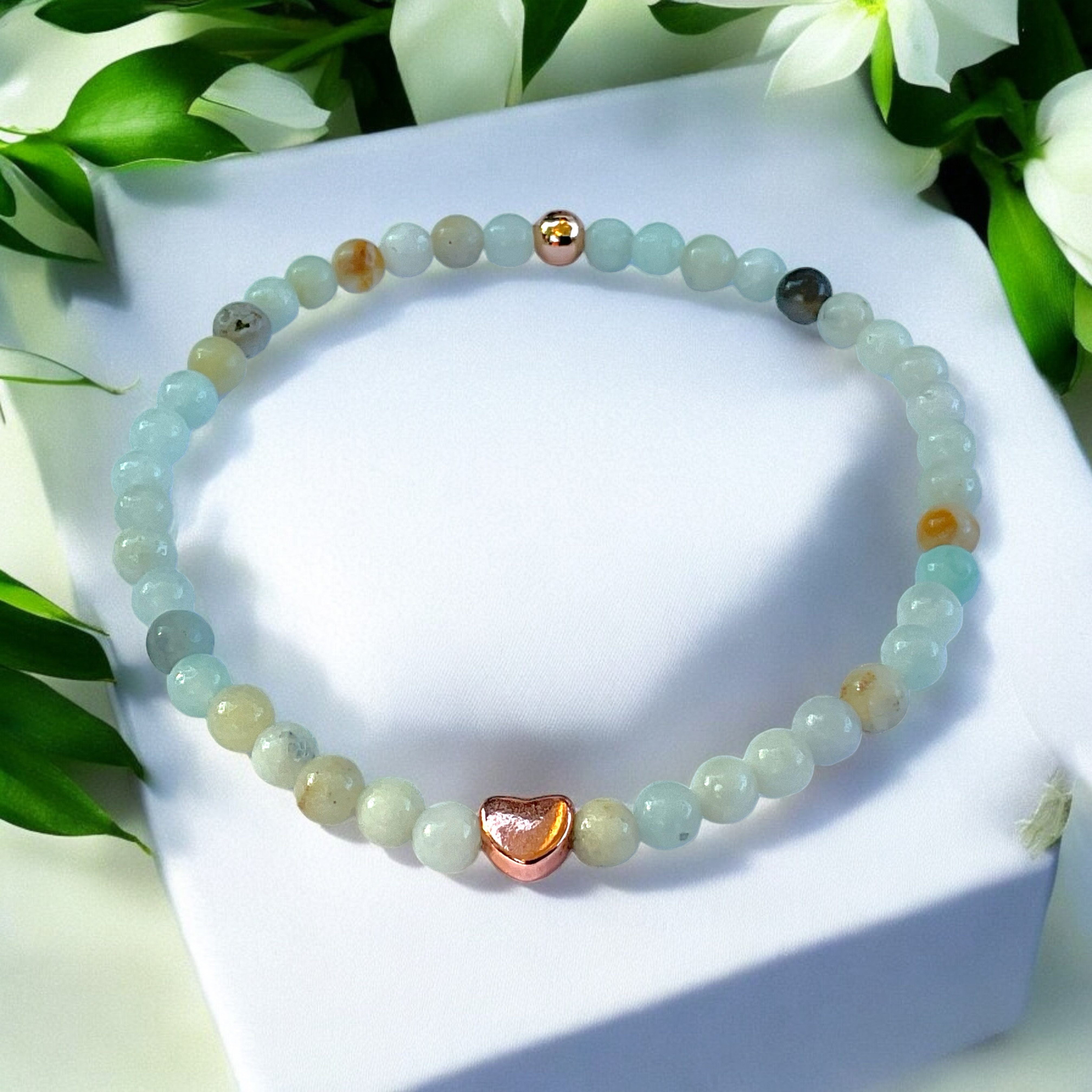 Steinfixx® Perlenarmband Edelstein Perlenarmband aus buntem Amazonit rosèvergoldet (rosègold plattierte Elemente, 1-tlg., AAA-Qualität), incl. Geschenkbox und Edelsteinkarte
