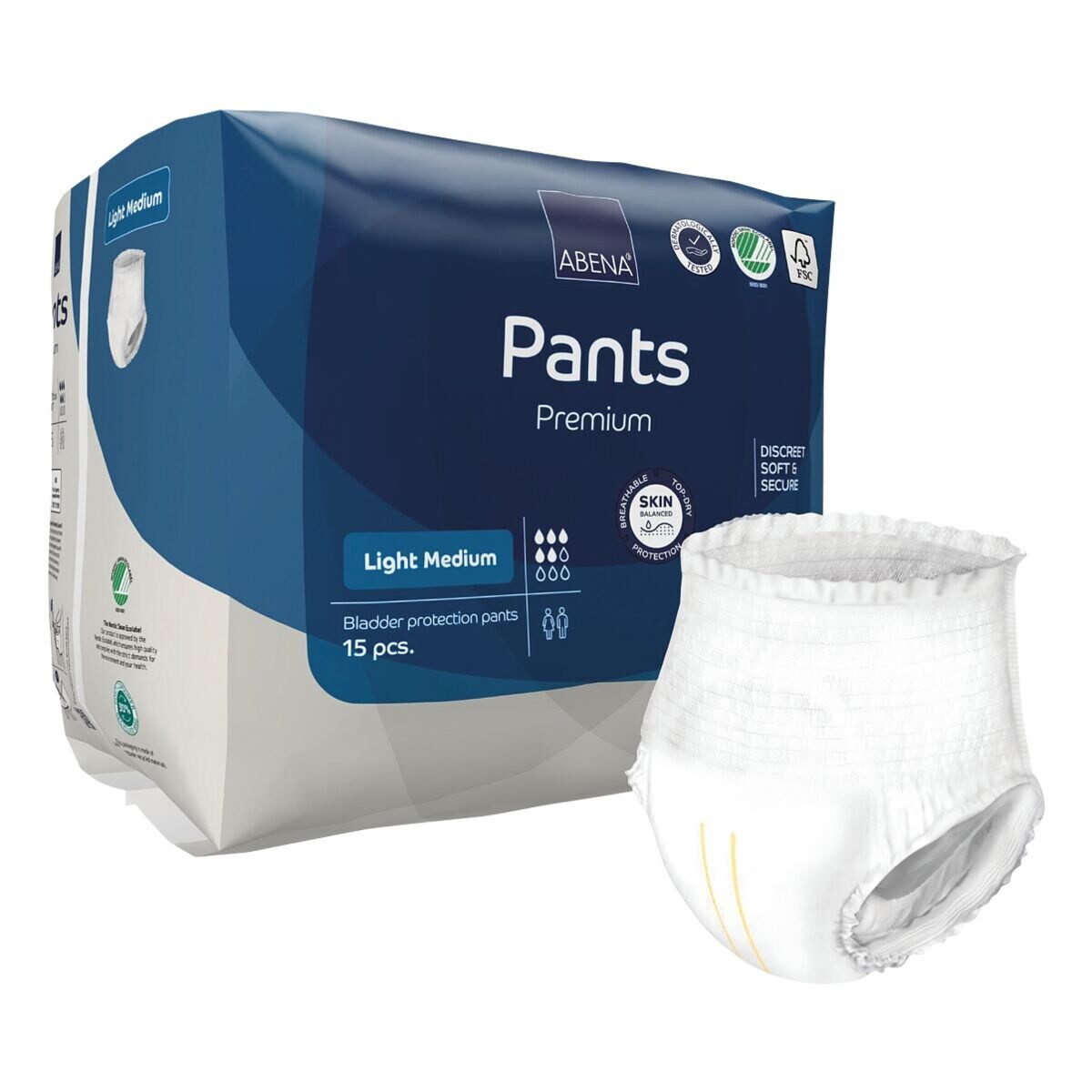ABENA GmbH Inkontinenz-Pants Premium Light, M Gr., 15-St., Gr. M (80 - 110 cm Hüftumfang), leichte Inkontinenz