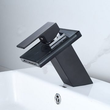 HAC24 Badarmatur LED Waschbecken Armatur Wasserhahn Messing, Schwarz, Beleuchtet