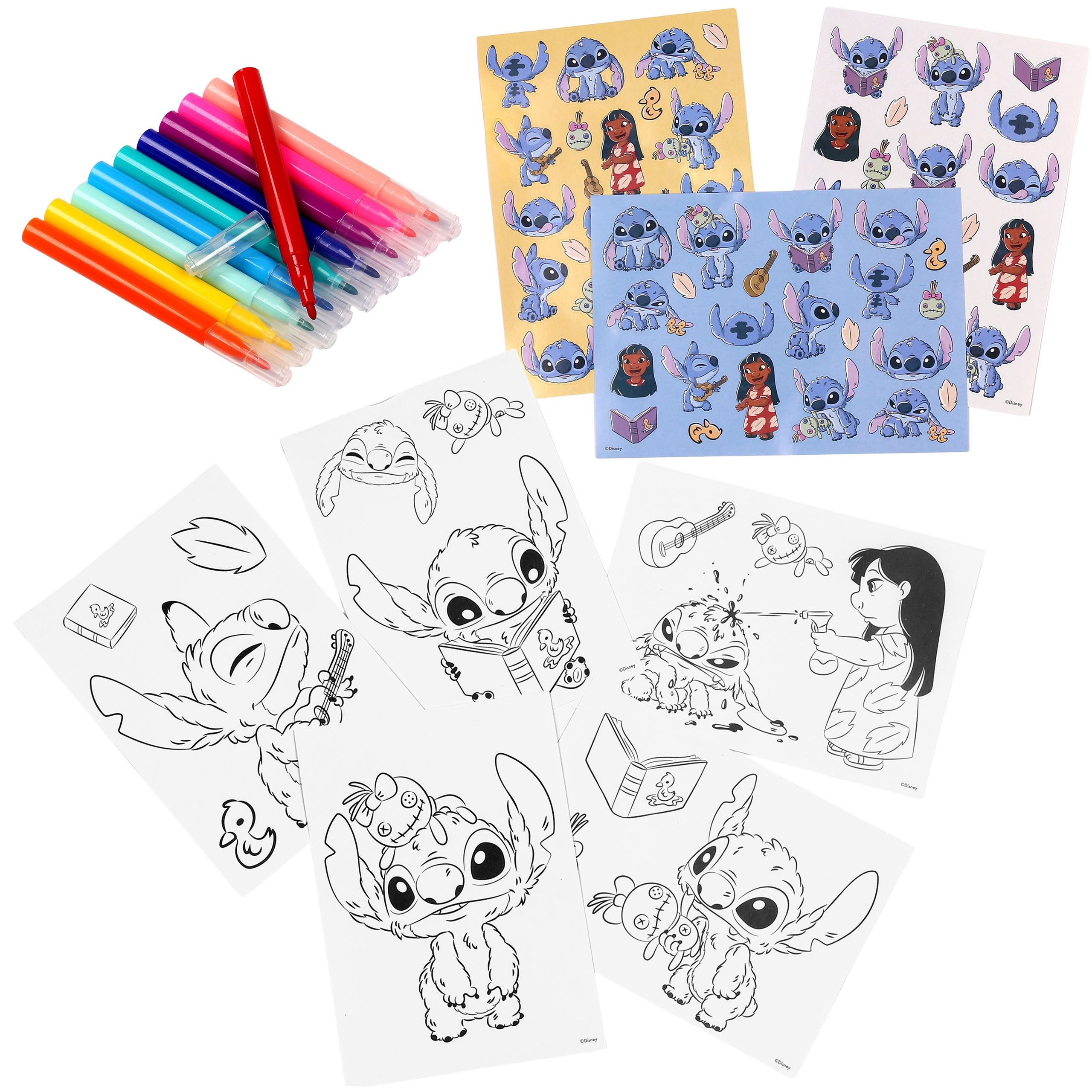 Disney Stickerbuch Disney Stitch Malset für Kinder – Aufkleber, Duftmarker & Malbücher
